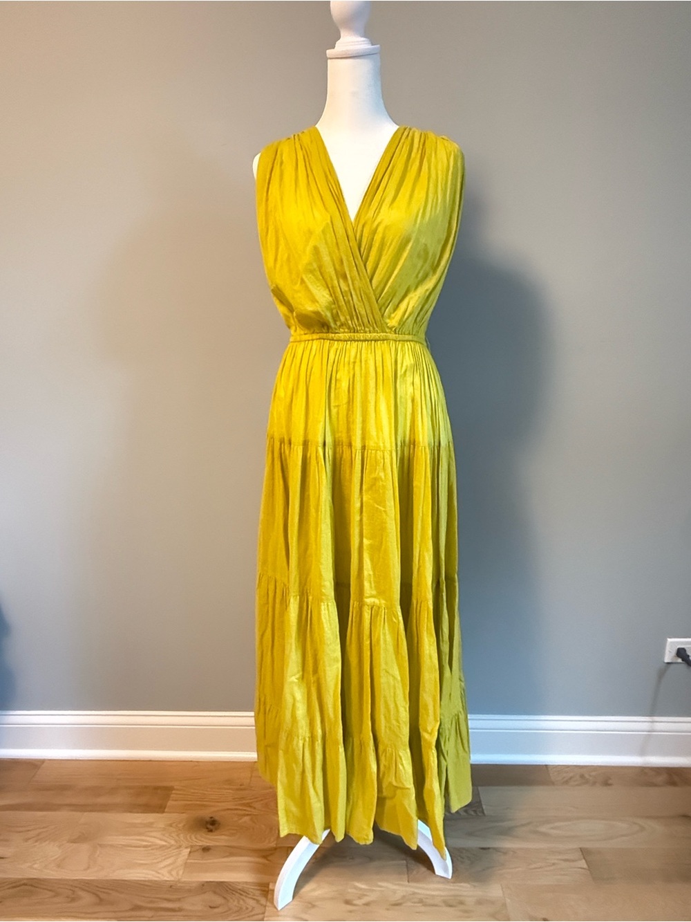 Mustard color V-Neck Tiered Maxi Dress - Brand P.A.R.O.S.H.